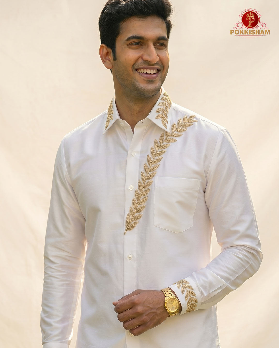 Aari Work Men's Shirt - White