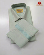 Men's Cotton Tissue Dhoti Set With- Aqua Blue Zari