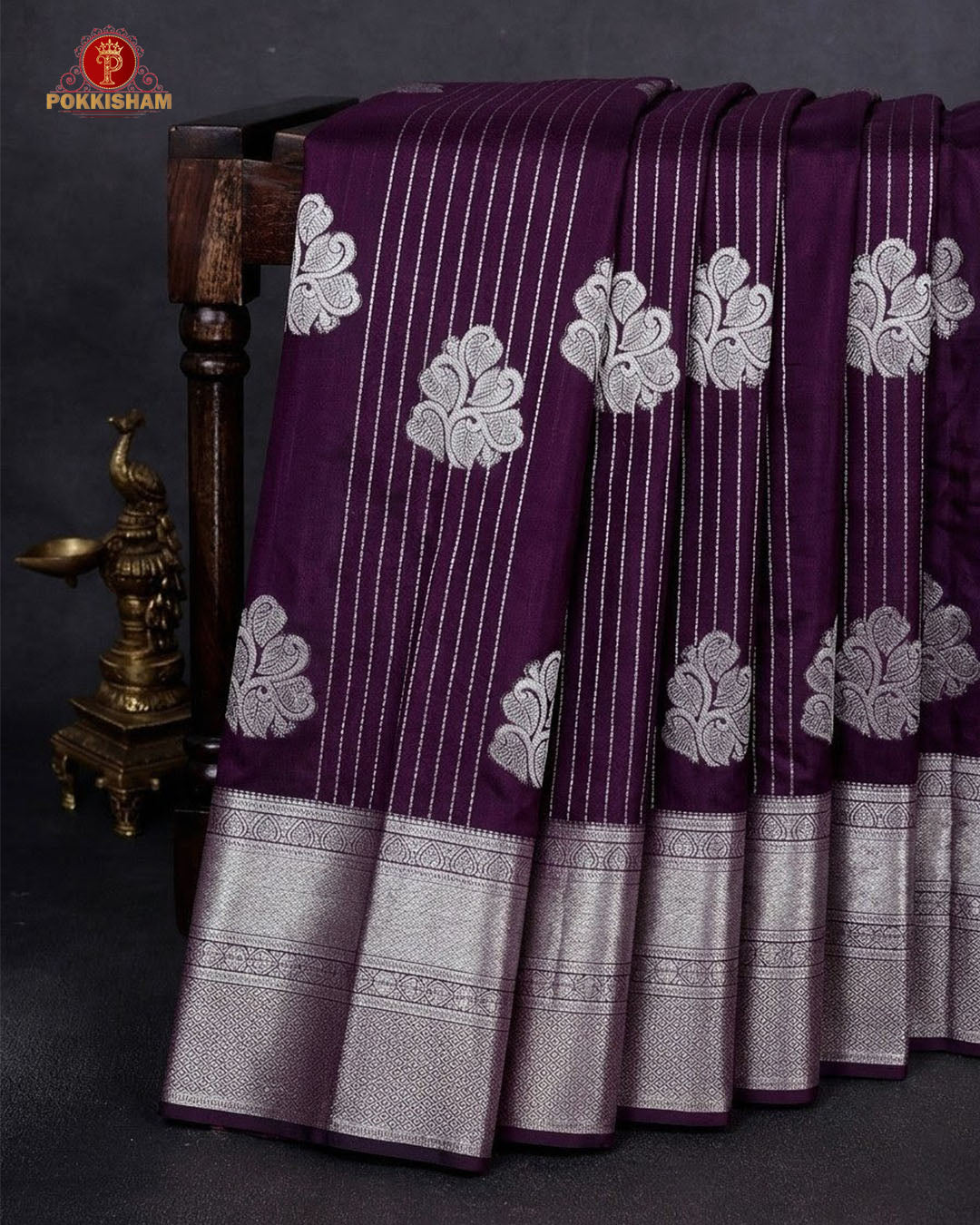 Vairaoosi Soft Silk Sarees With Contrast Pallus & "Silver Zari" Porder - Grape