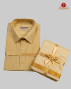 Wedding Silk Dhoti Set with Gold Zari  -  Biscut