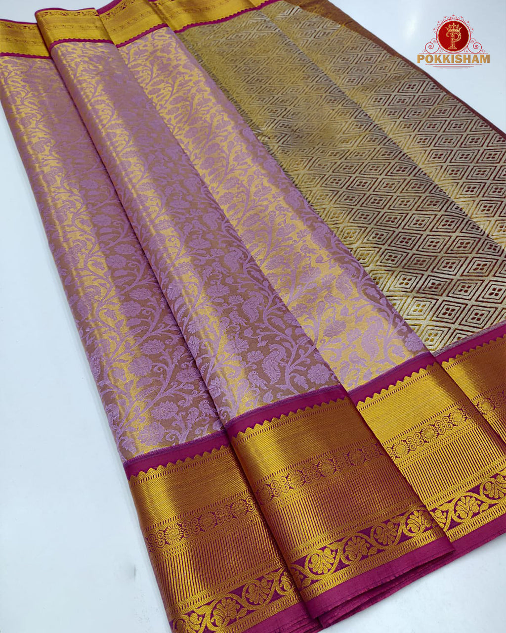 Kanchipuram Pure Silk Tissue Handloom Premium Saree - Violet  Colour