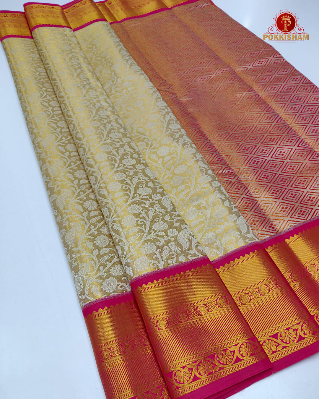 Kanchipuram Pure Silk Tissue Handloom Premium Saree - Biscut  Colour