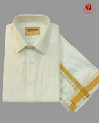 Wedding Silk Dhoti Set with Gold Zari  -  white