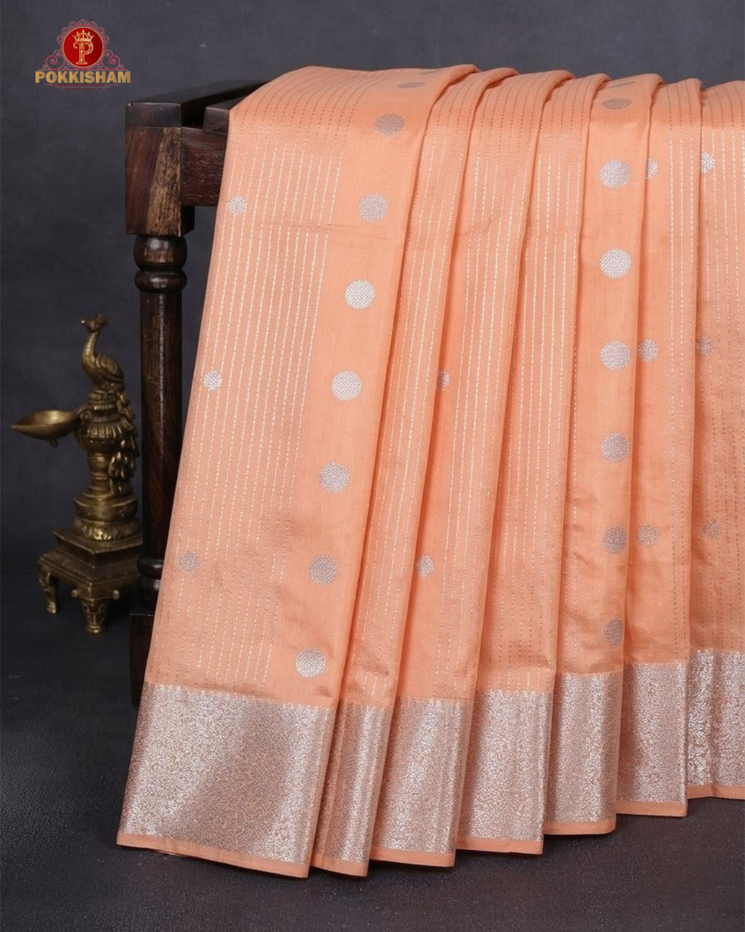 Vairaoosi Soft Silk Sarees With Contrast Pallus & "Silver Zari" Porder -  Pinkish-Orange