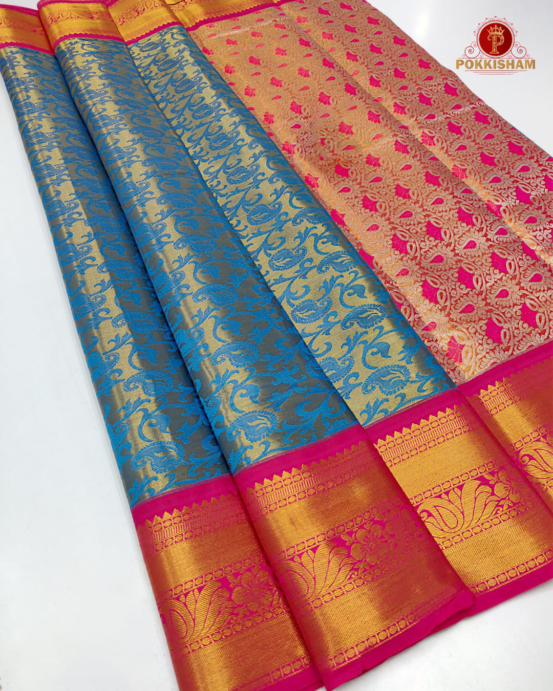 Kanchipuram Pure Silk Tissue Handloom Premium Saree - Sky Blue  Colour