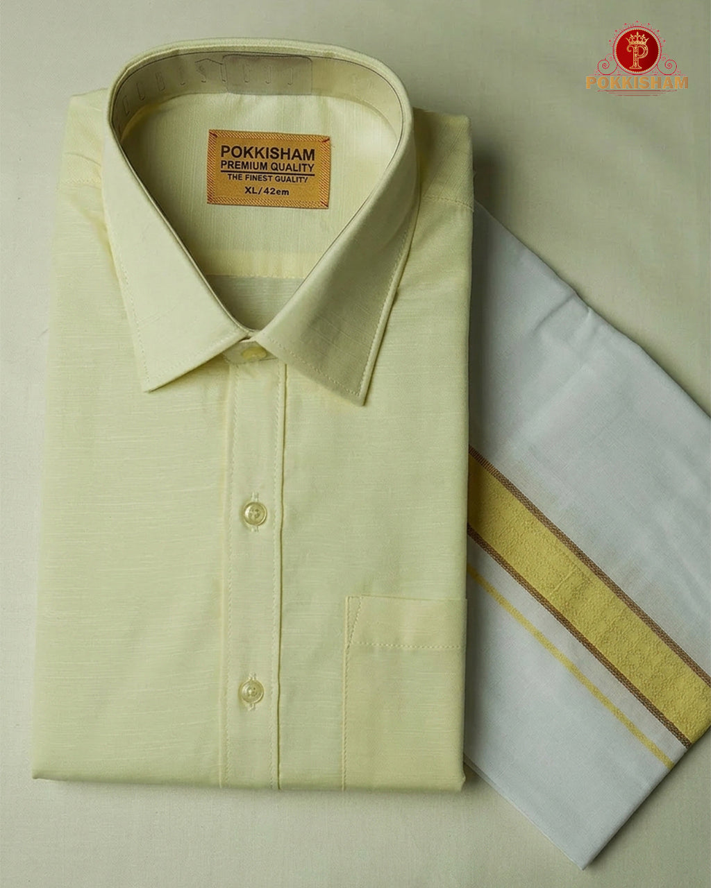 Premium Classic  Men's Cotton Shirt And Dhoti Set - Light Sandal