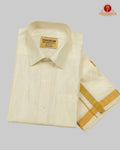 Wedding Silk Dhoti Set with Gold Zari  -  Cream