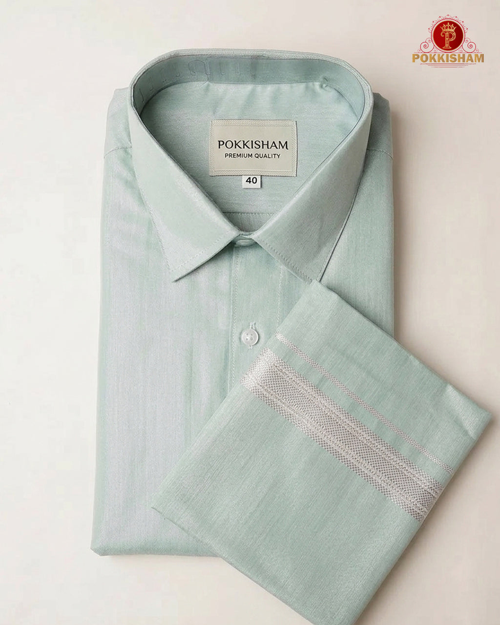 Classic Look Mens  Royal Tissue  shirt and Dhotis- Ice Blue