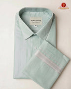 Classic Look Mens  Royal Tissue  shirt and Dhotis- Ice Blue
