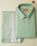 Classic Look Mens  Royal Tissue  shirt and Dhotis- Peach Green