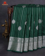 Vairaoosi Soft Silk Sarees With Contrast Pallus & "Silver Zari" Porder - Dark Green