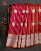 Vairaoosi Soft Silk Sarees With Contrast Pallus & "Silver Zari" Porder - Red