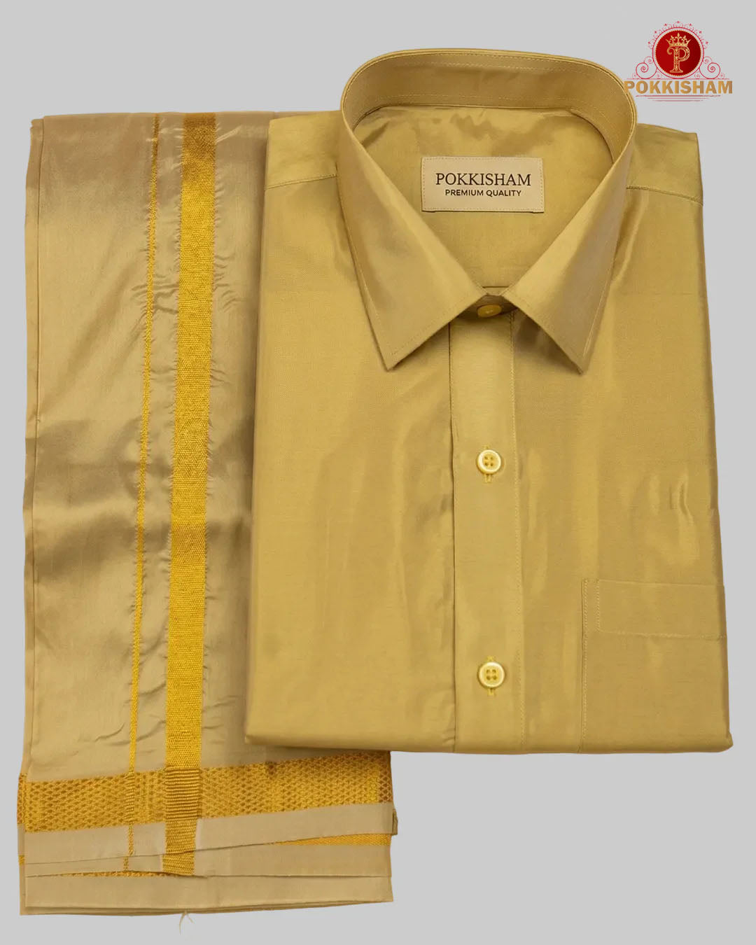 Wedding Silk Dhoti Set with Gold Zari  -  Gold