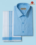 Premium Classic Men's Cotton Shirt And Dhoti Set -Sky Blue