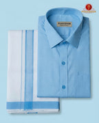 Premium Classic Men's Cotton Shirt And Dhoti Set -Sky Blue