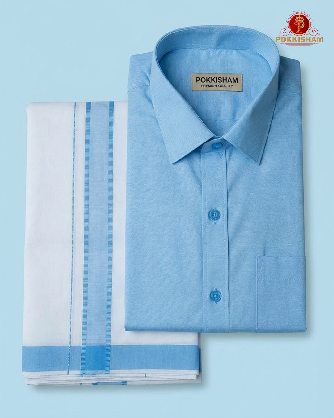 Premium Classic Men's Cotton Shirt And Dhoti Set -Sky Blue