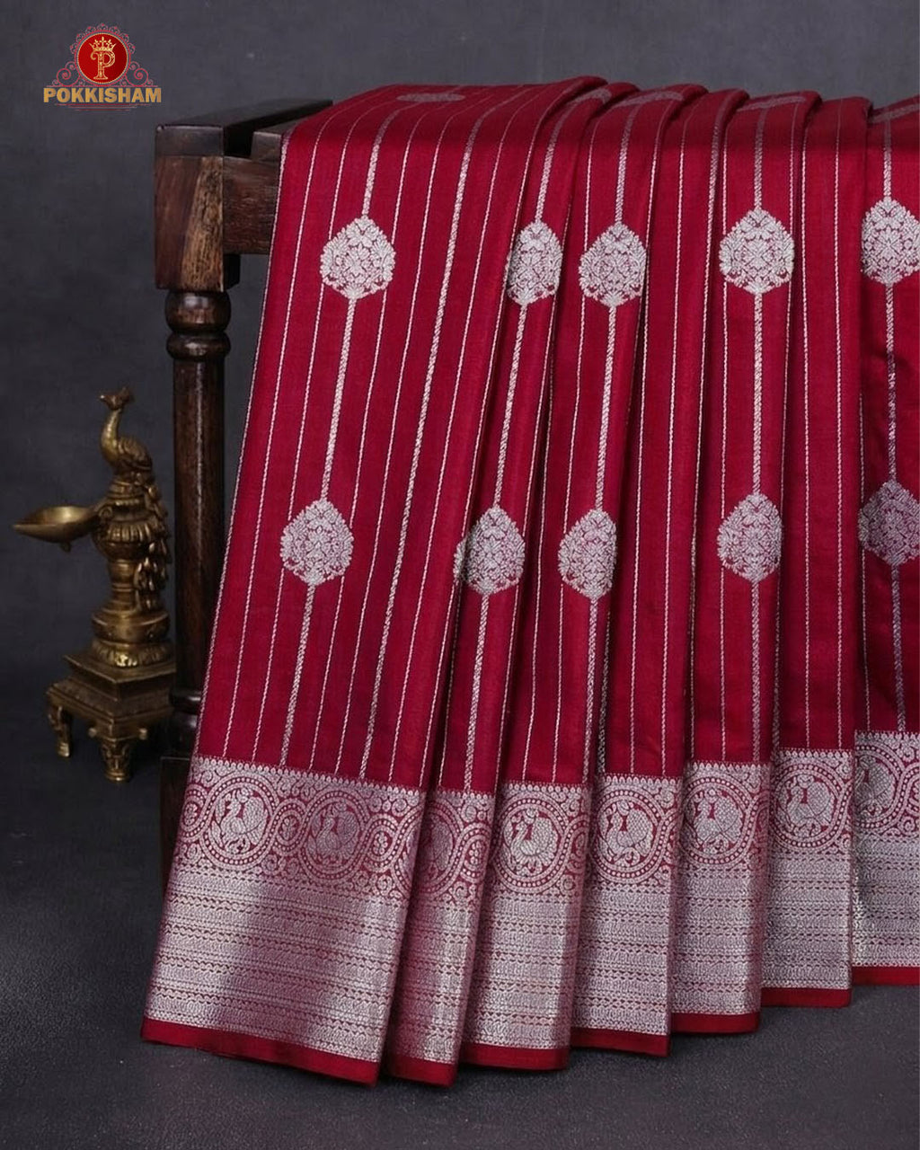 Vairaoosi Soft Silk Sarees With Contrast Pallus & "Silver Zari" Porder - Cherry  Red