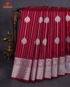 Vairaoosi Soft Silk Sarees With Contrast Pallus & "Silver Zari" Porder - Cherry  Red