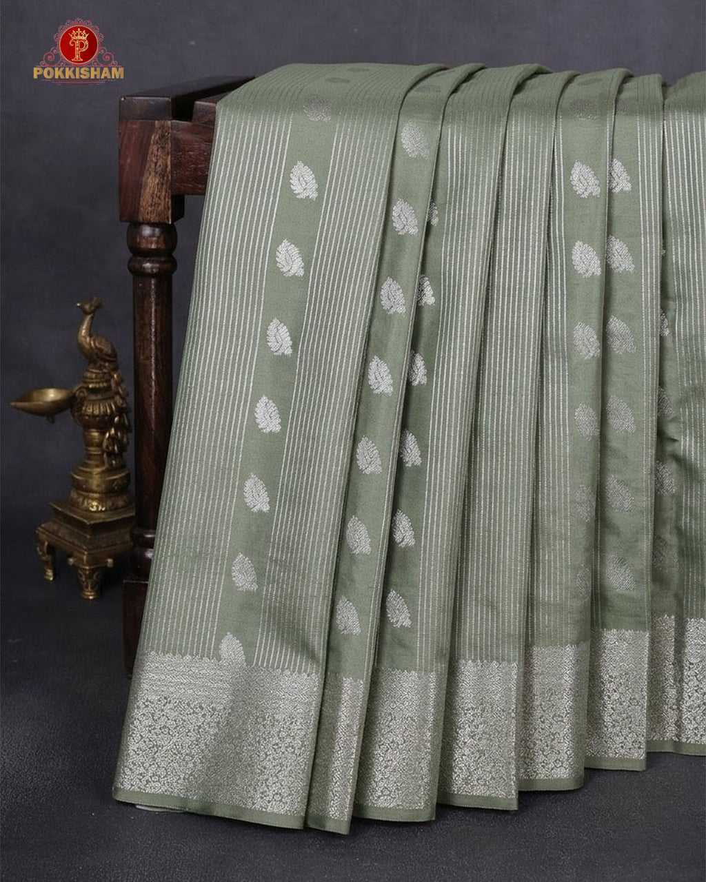 Vairaoosi Soft Silk Sarees With Contrast Pallus & "Silver Zari" Porder - Seal  Grey