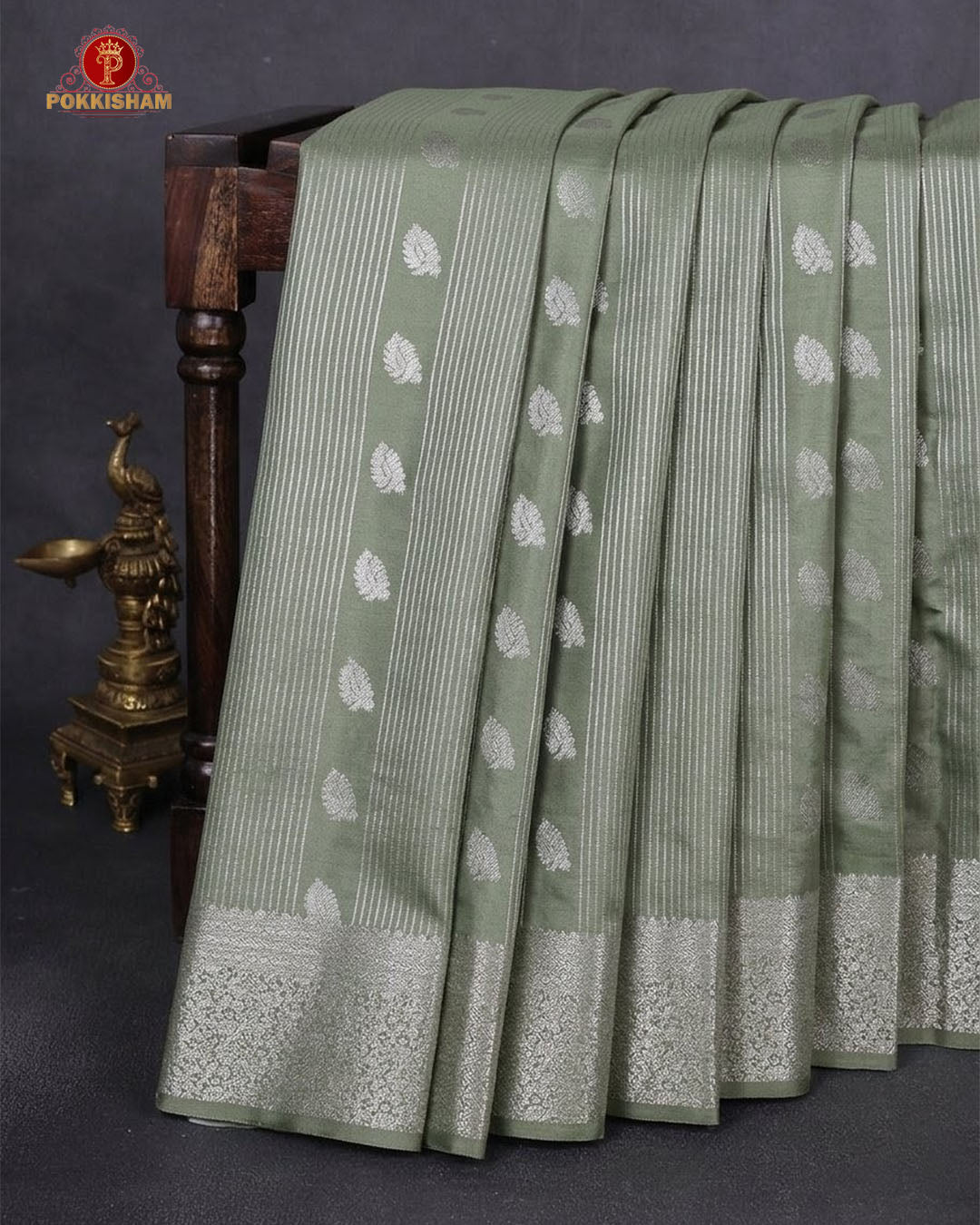 Vairaoosi Soft Silk Sarees With Contrast Pallus & "Silver Zari" Porder - Seal  Grey