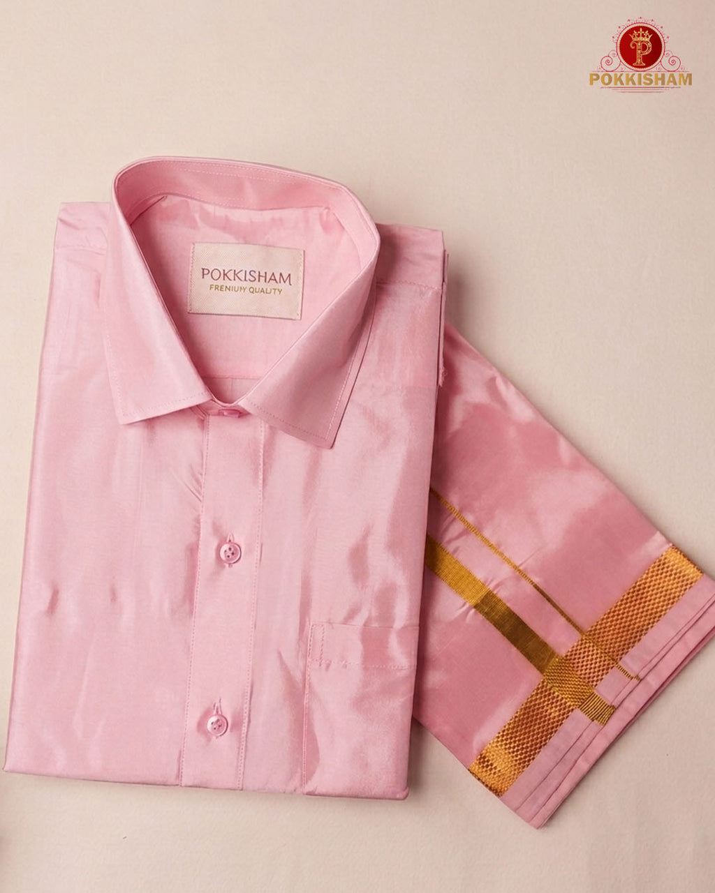 Art Silk Dhoti Set with Gold Zari -   Pink Rose