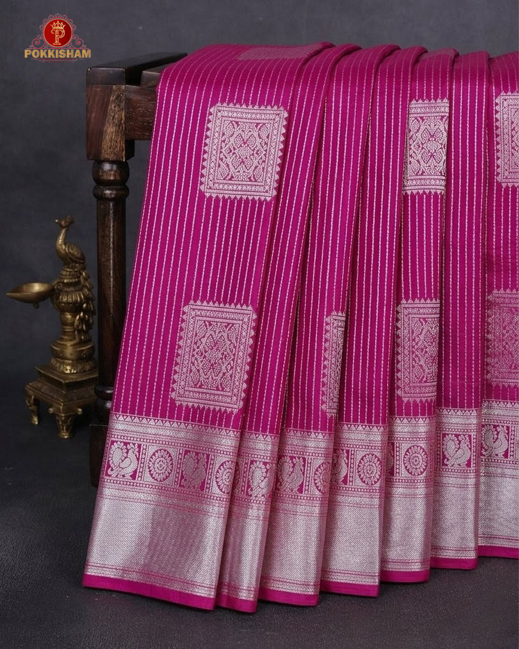 Vairaoosi Soft Silk Sarees With Contrast Pallus & "Silver Zari" Porder - Bright Pink