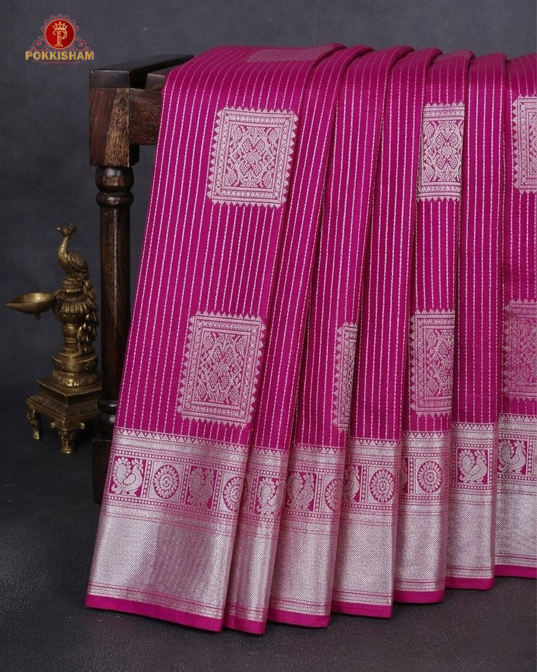Vairaoosi Soft Silk Sarees With Contrast Pallus & "Silver Zari" Porder - Bright Pink