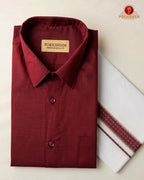 Premium Classic  Men's Cotton Shirt And Dhoti Set - Maroon