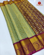 Kanchipuram Pure Silk Tissue Handloom Premium Saree - Pistha Green Colour