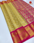 Kanchipuram Pure Silk Tissue Handloom Premium Saree - Gold  Colour
