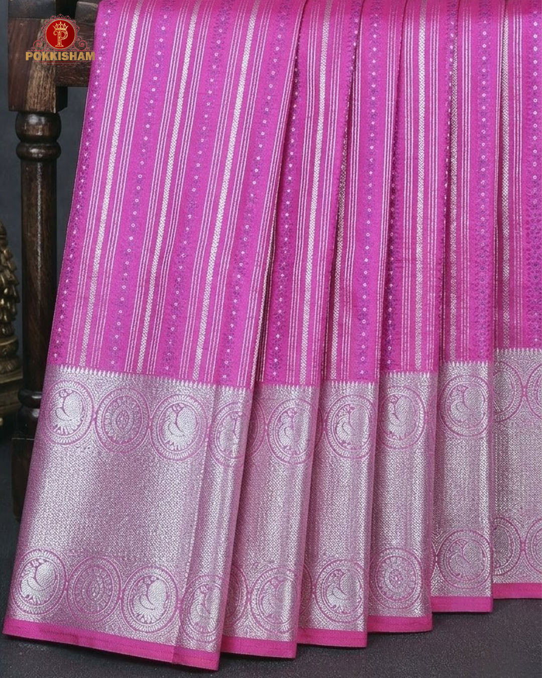Vairaoosi Soft Silk Sarees With Contrast Pallus & "Silver Zari" Porder - Pink