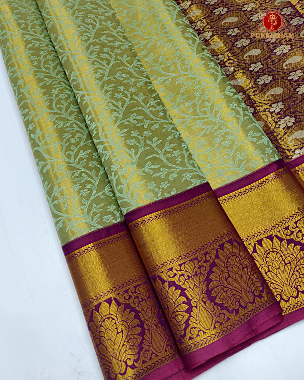 Kanchipuram Pure Silk Tissue Handloom Premium Saree - Pistha Green Colour