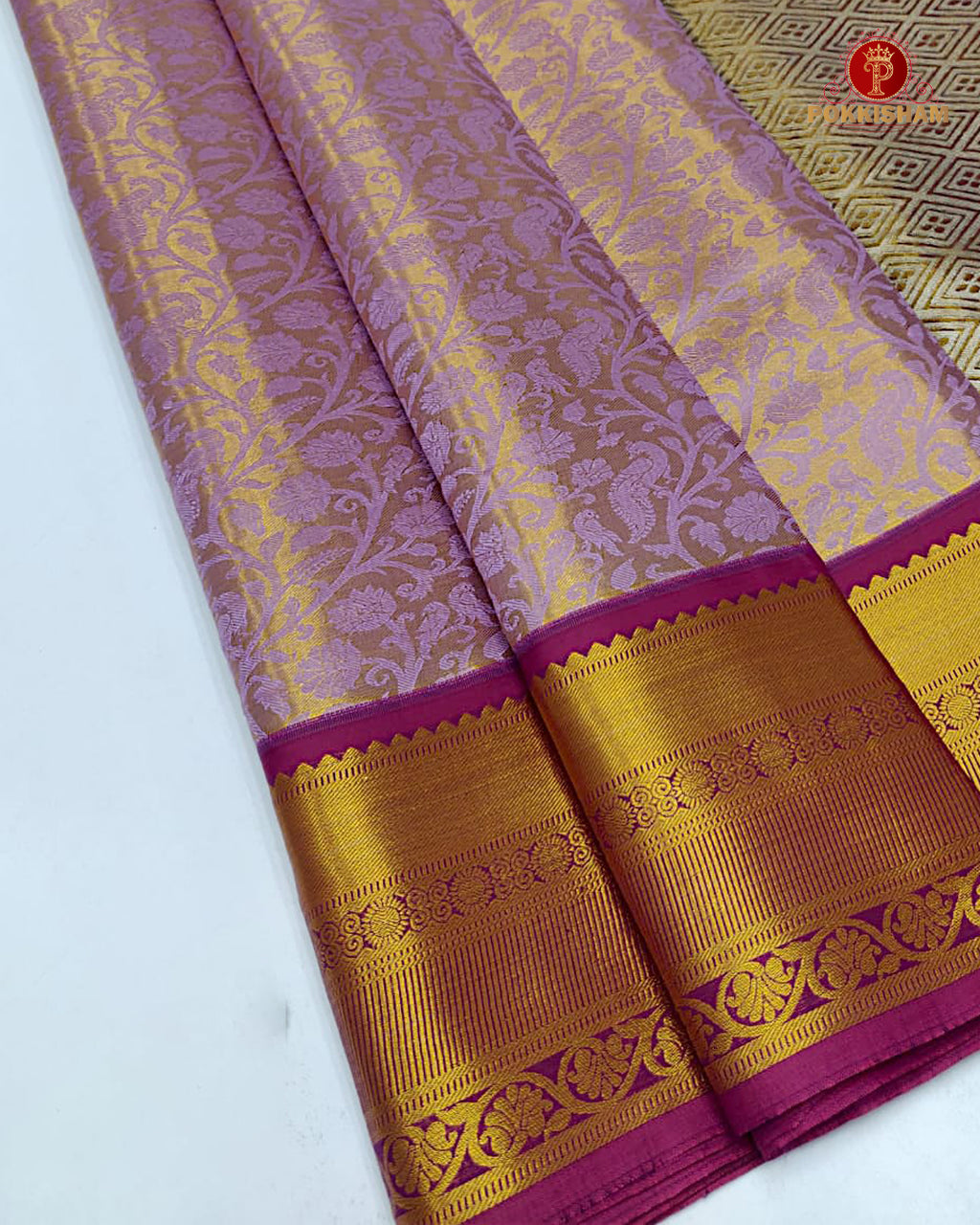Kanchipuram Pure Silk Tissue Handloom Premium Saree - Violet  Colour