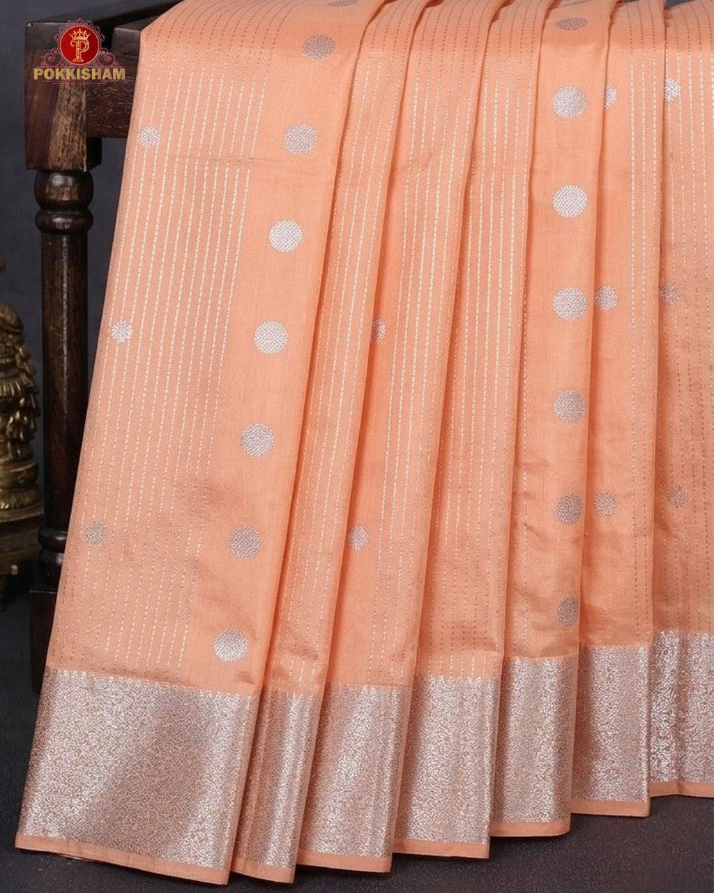 Vairaoosi Soft Silk Sarees With Contrast Pallus & "Silver Zari" Porder -  Pinkish-Orange