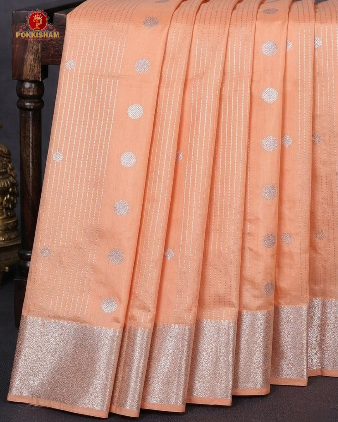 Vairaoosi Soft Silk Sarees With Contrast Pallus & "Silver Zari" Porder -  Pinkish-Orange