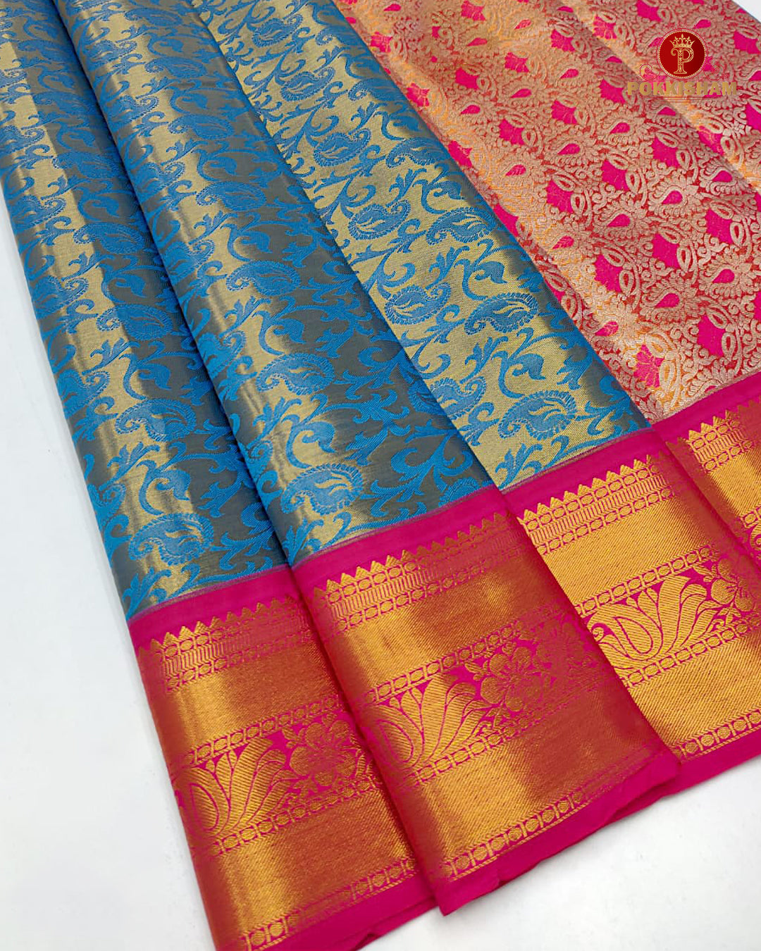 Kanchipuram Pure Silk Tissue Handloom Premium Saree - Sky Blue  Colour