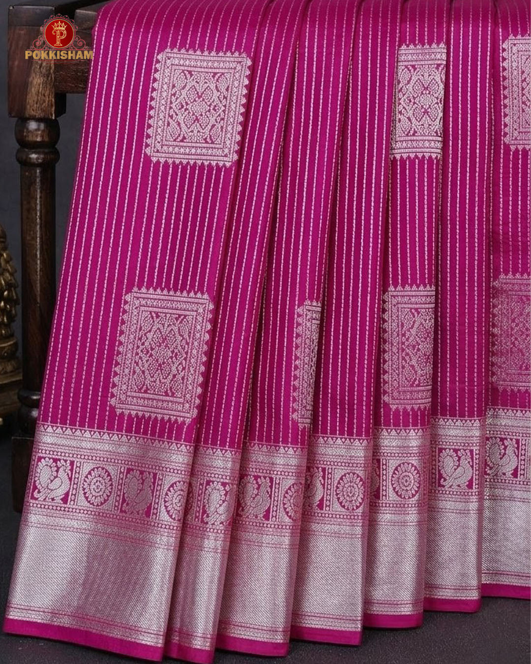 Vairaoosi Soft Silk Sarees With Contrast Pallus & "Silver Zari" Porder - Bright Pink