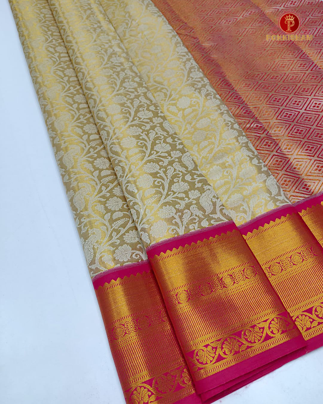 Kanchipuram Pure Silk Tissue Handloom Premium Saree - Biscut  Colour
