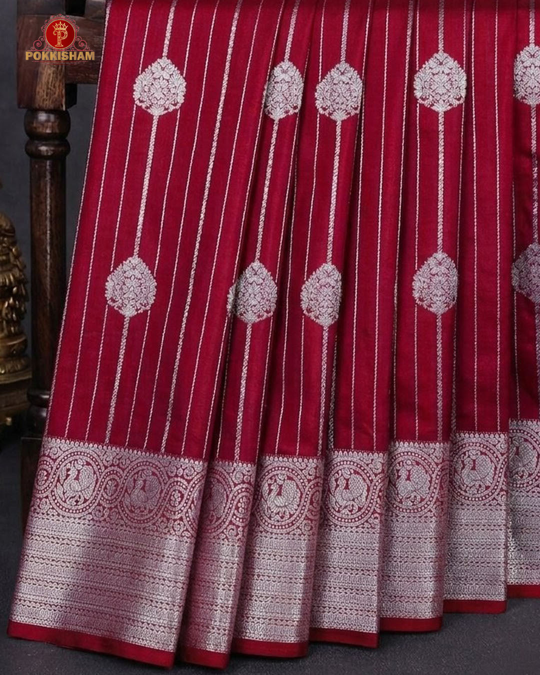 Vairaoosi Soft Silk Sarees With Contrast Pallus & "Silver Zari" Porder - Cherry  Red