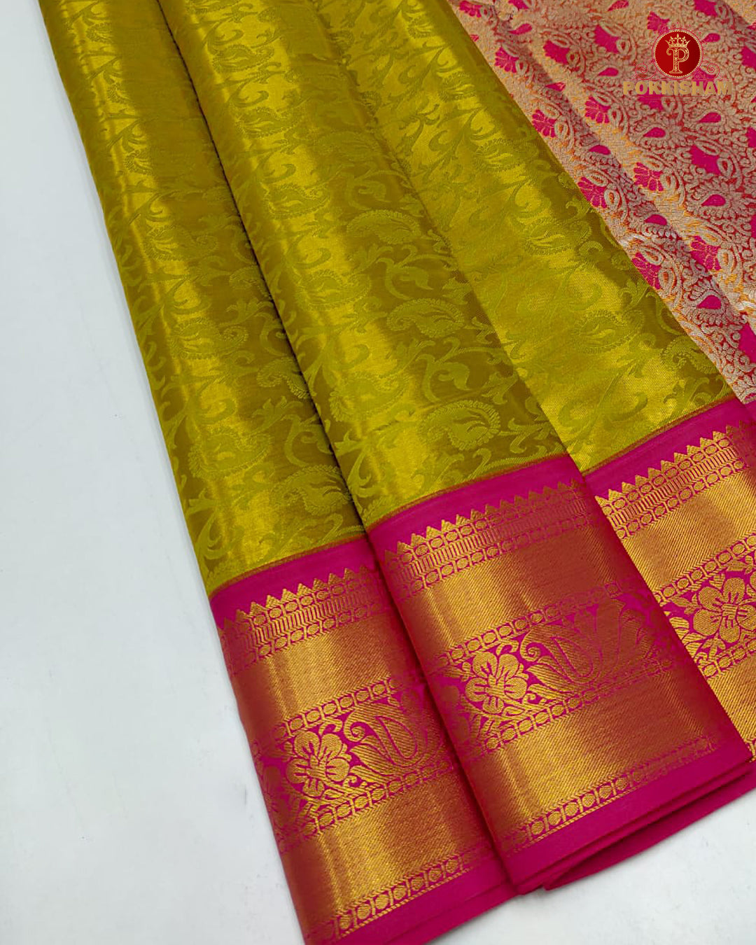 Kanchipuram Pure Silk Tissue Handloom Premium Saree - Mango Yellow Colour