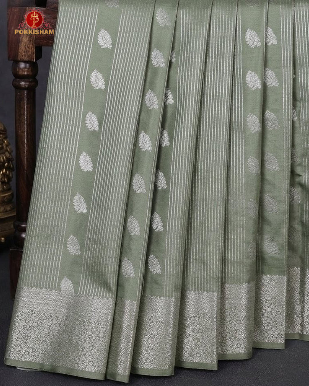 Vairaoosi Soft Silk Sarees With Contrast Pallus & "Silver Zari" Porder - Seal  Grey
