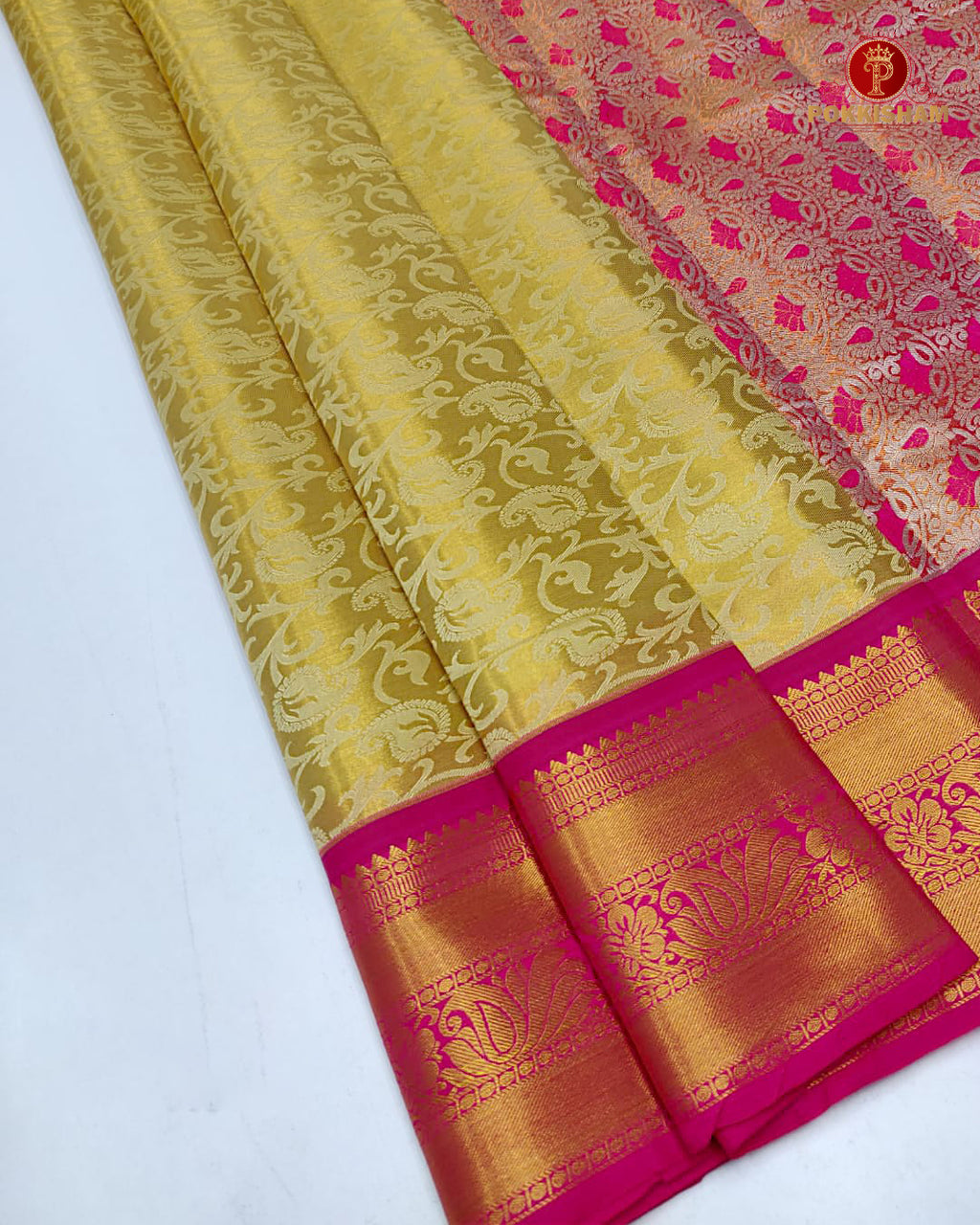 Kanchipuram Pure Silk Tissue Handloom Premium Saree - Gold  Colour