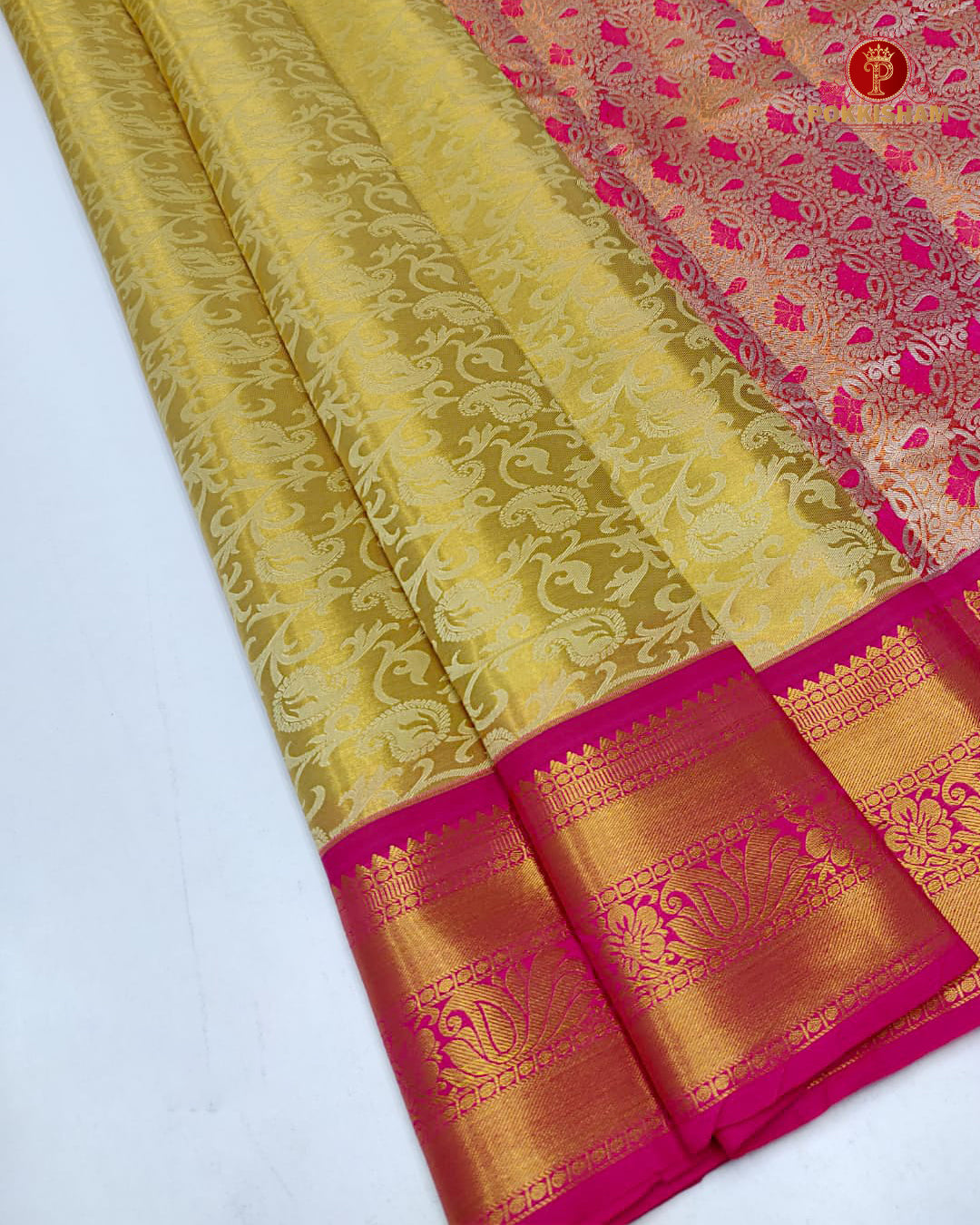 Kanchipuram Pure Silk Tissue Handloom Premium Saree - Gold  Colour