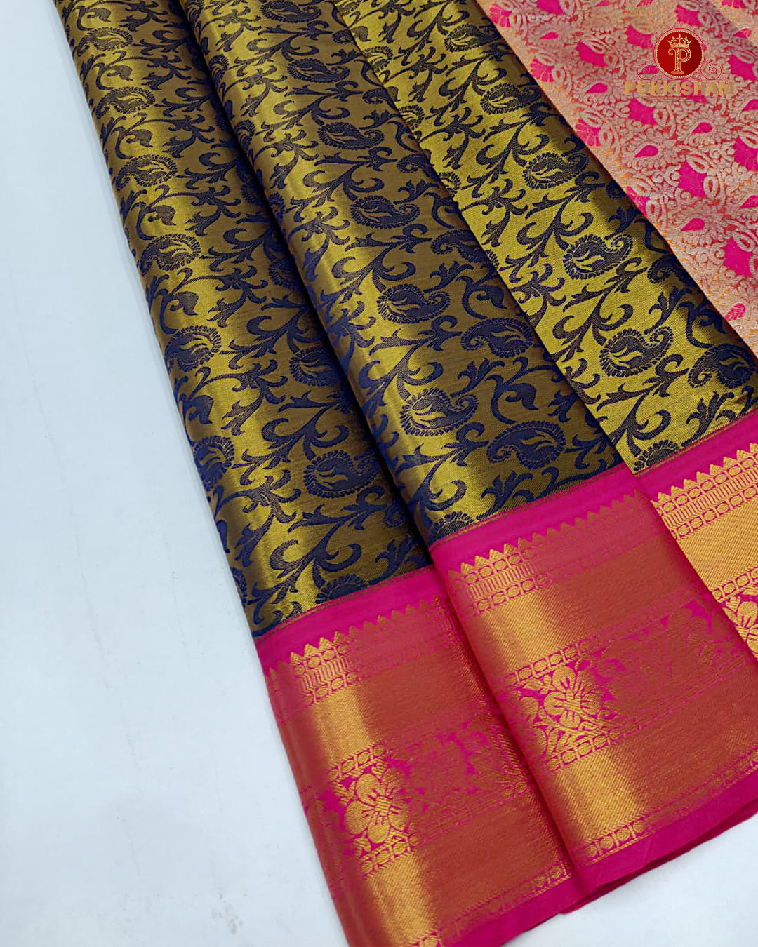 Kanchipuram Pure Silk Tissue Handloom Premium Saree - Black Colour