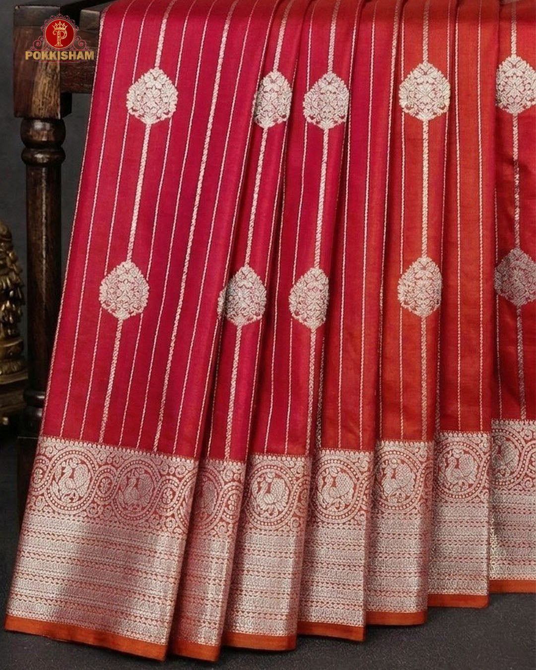 Vairaoosi Soft Silk Sarees With Contrast Pallus & "Silver Zari" Porder - Red
