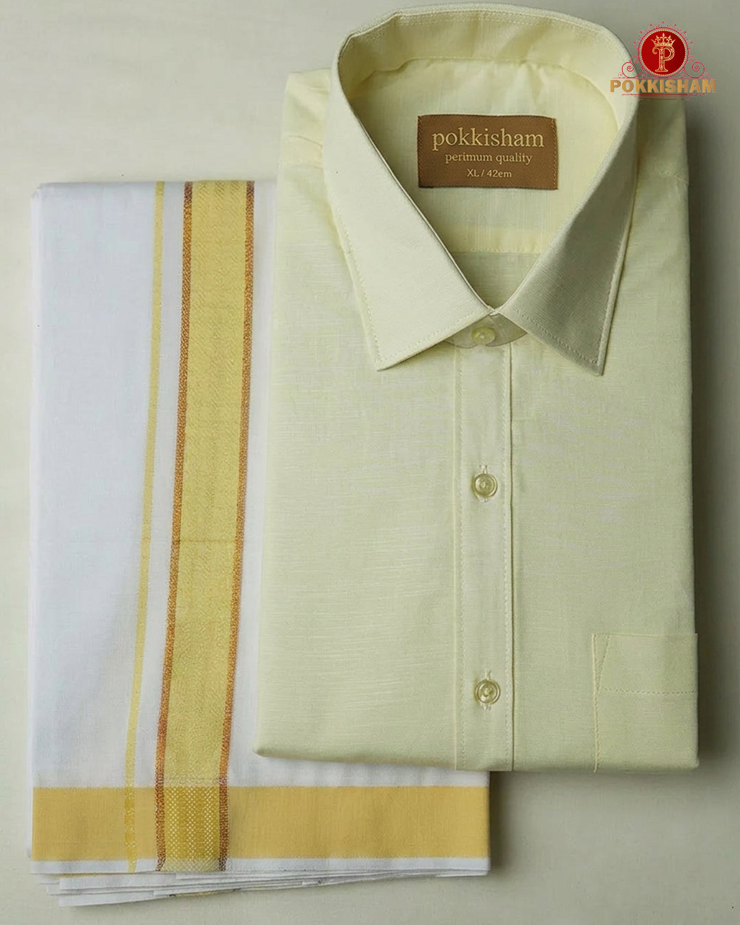 Premium Classic  Men's Cotton Shirt And Dhoti Set - Light Sandal