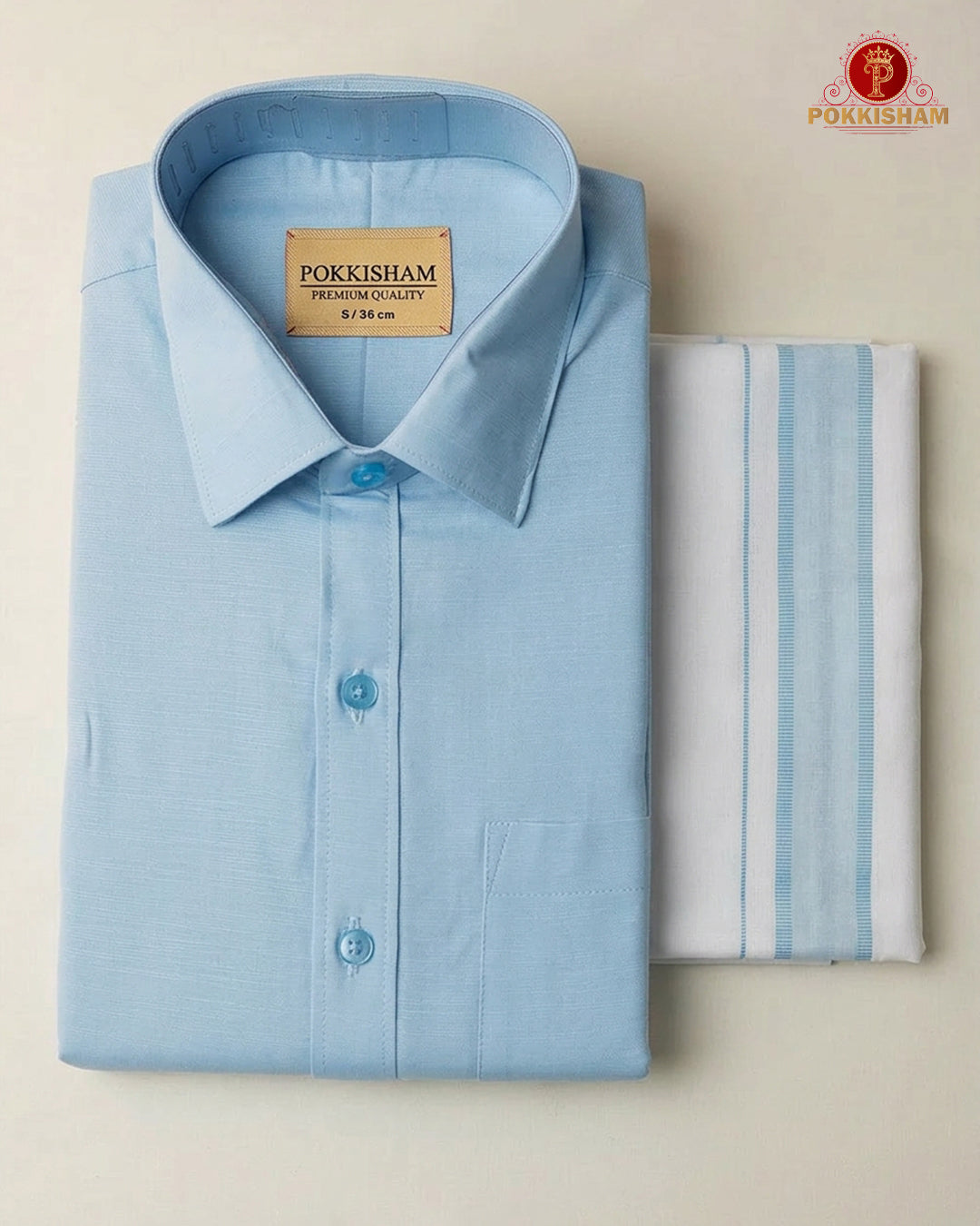 Premium Classic Men's Cotton Shirt And Dhoti Set -Sky Blue