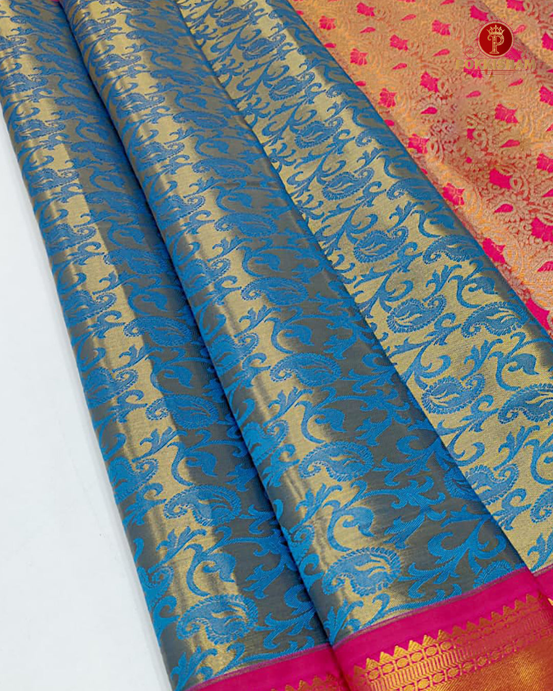Kanchipuram Pure Silk Tissue Handloom Premium Saree - Sky Blue  Colour