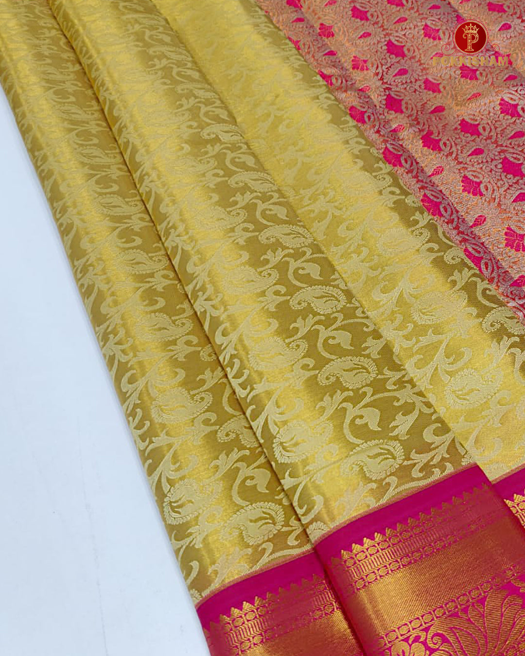 Kanchipuram Pure Silk Tissue Handloom Premium Saree - Gold  Colour