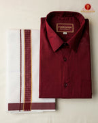 Premium Classic  Men's Cotton Shirt And Dhoti Set - Maroon